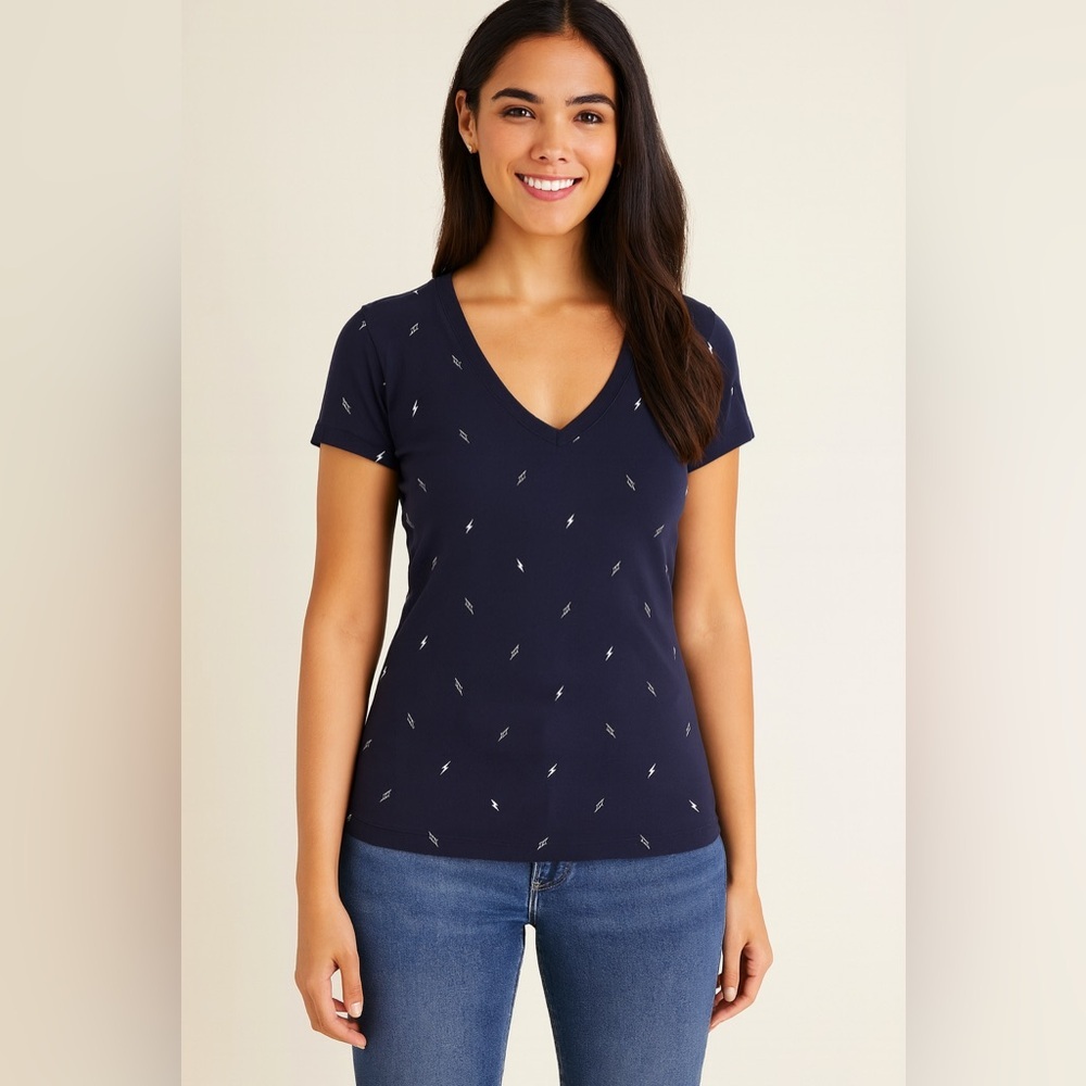 NWOT Gap Navy Lightning Bolt VNeck Favourite Tshirt Cotton Size Small​​​…​
